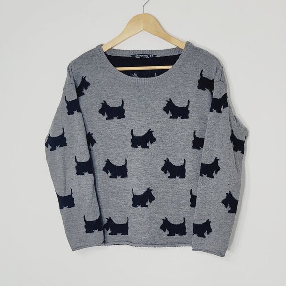 Bluenotes Sweaters - Bluenotes Grey Black Scottish Dog Knit Crew Neck Pullover Casual Sweater Size S